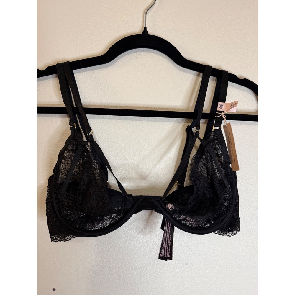 Victoria's Secret Unlined Demi Bra Black Lace 32DD NWT‎